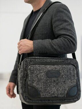 Pierre Cardin Carry On Shoulder Overnight Bag Black Gray Tweed Strap Vintage